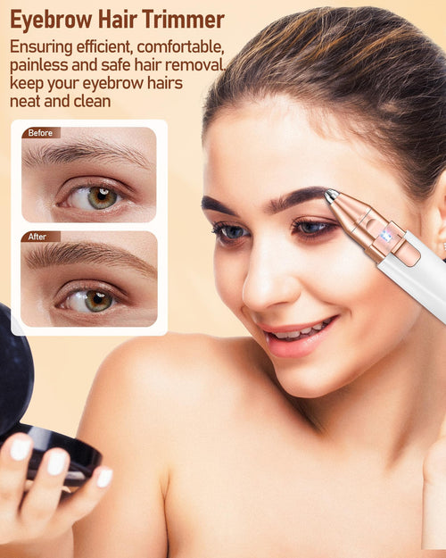 2 in 1 Rechargeable Eyebrow Trimmer Facial Hair Remover with LED Light R418036