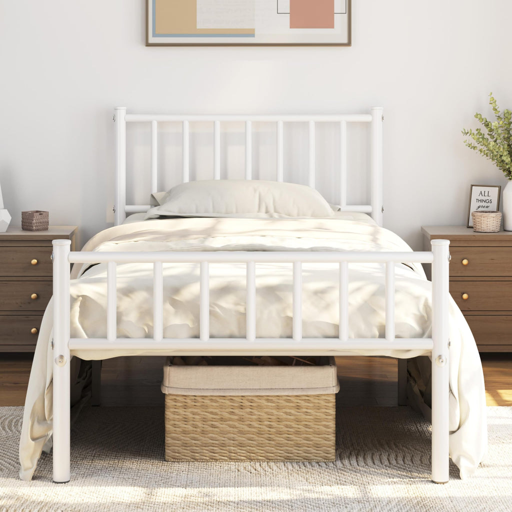 Twin Size White Metal Platform Bed Frame with Spindle Headboard B295