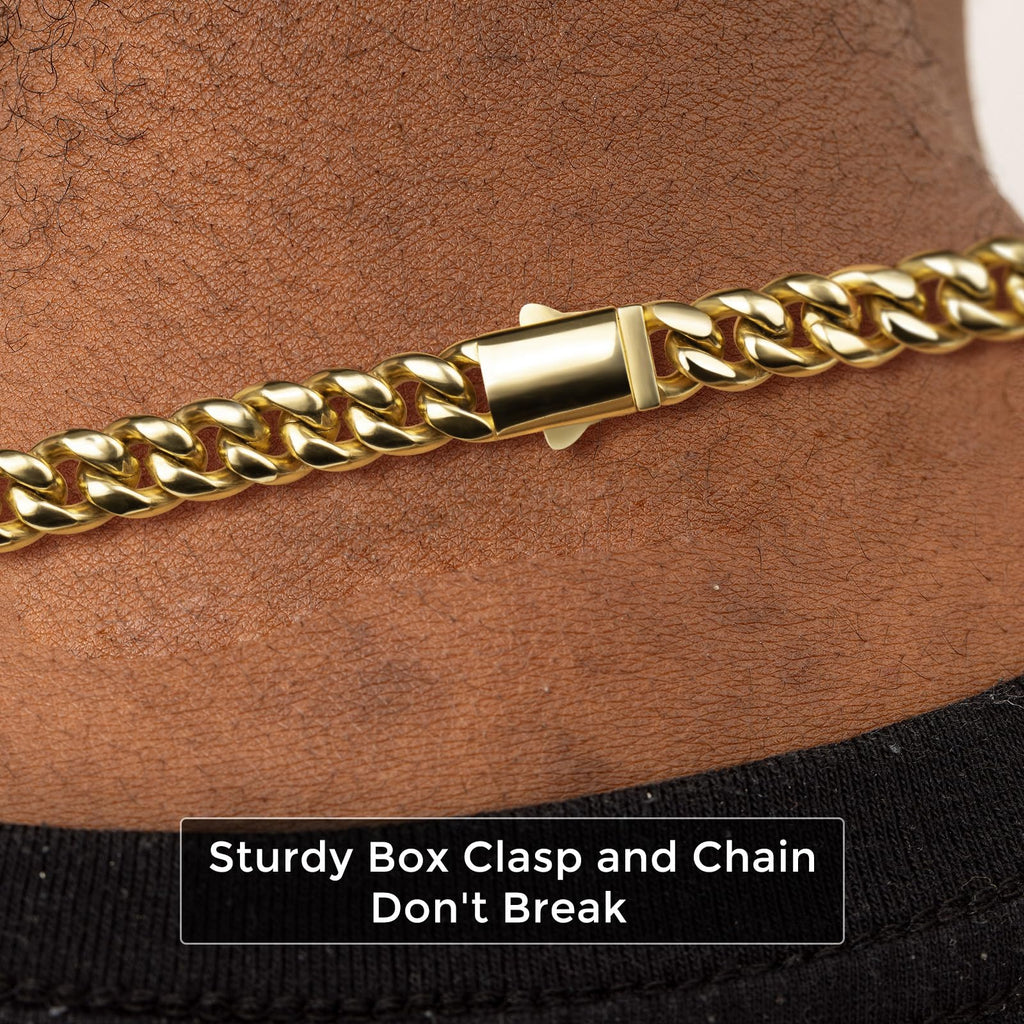 8mm Gold Cuban Link Chain 316L Stainless Steel Necklace U5238