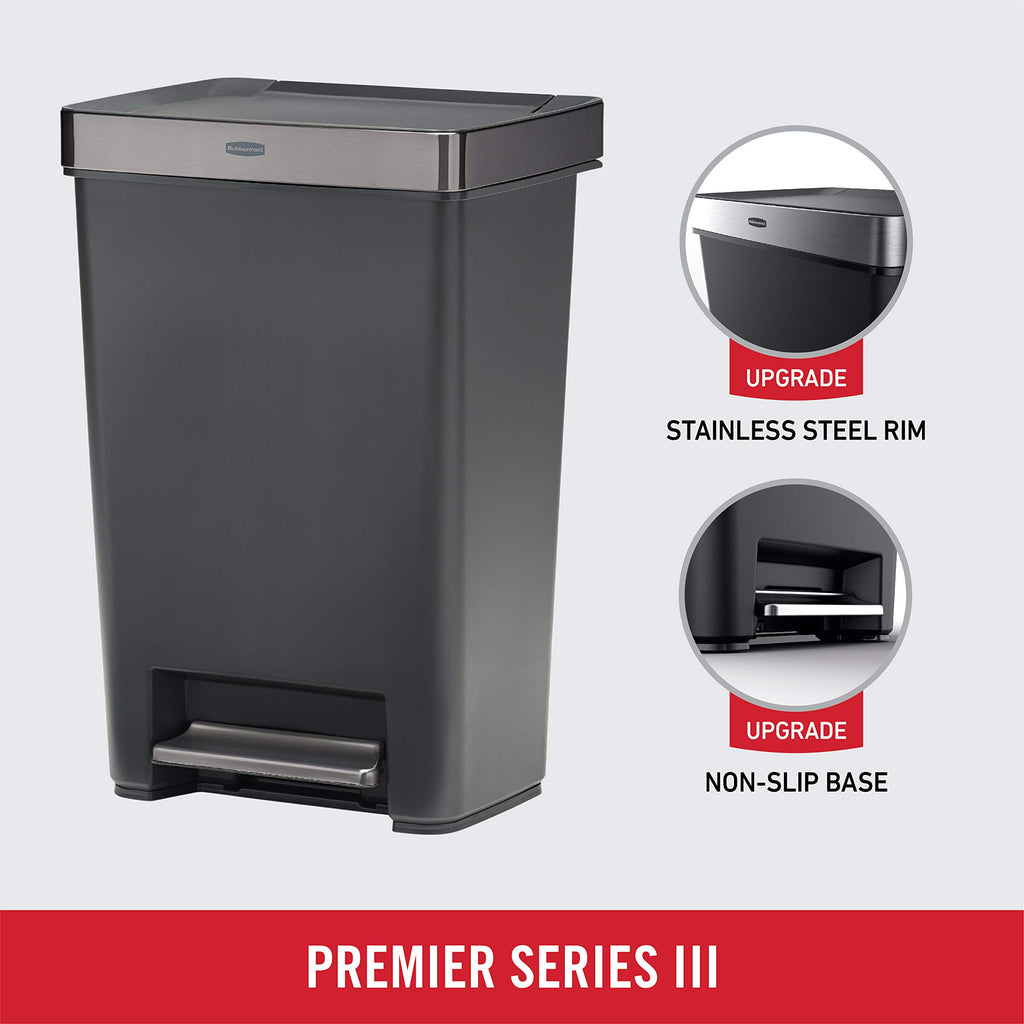 12.4 Gallon Charcoal Step-On Trash Can with Stainless Steel Rim C197507