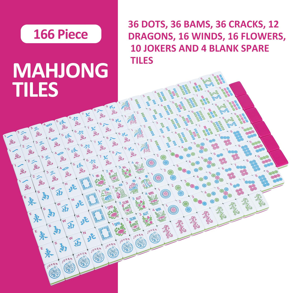 166 Acrylic Engraved Mahjong Tile Set with Carrying Bag J4787