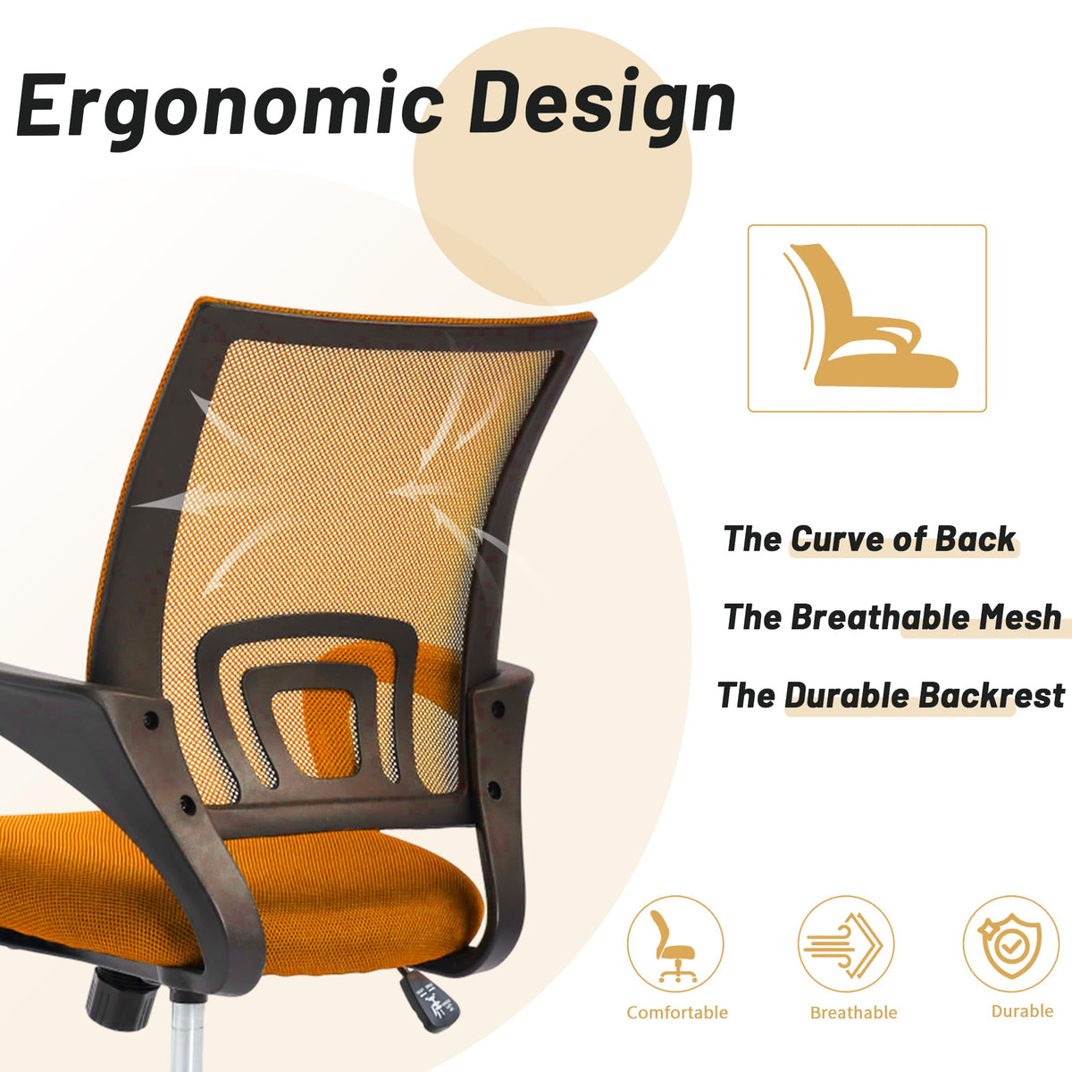 Orange Mesh Ergonomic Office Chair with Lumbar Support B3362