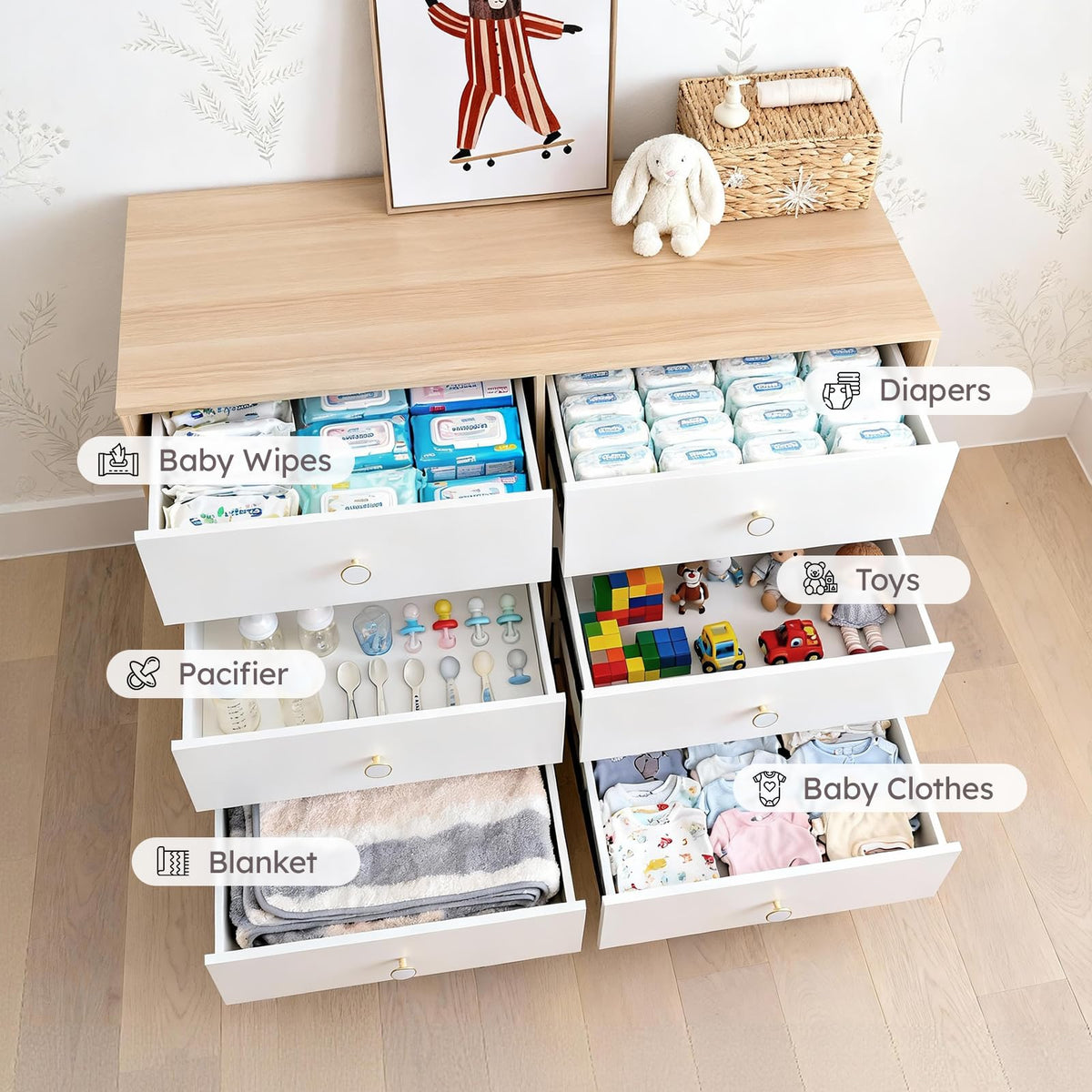 White 6 Drawer Baby Dresser Y481