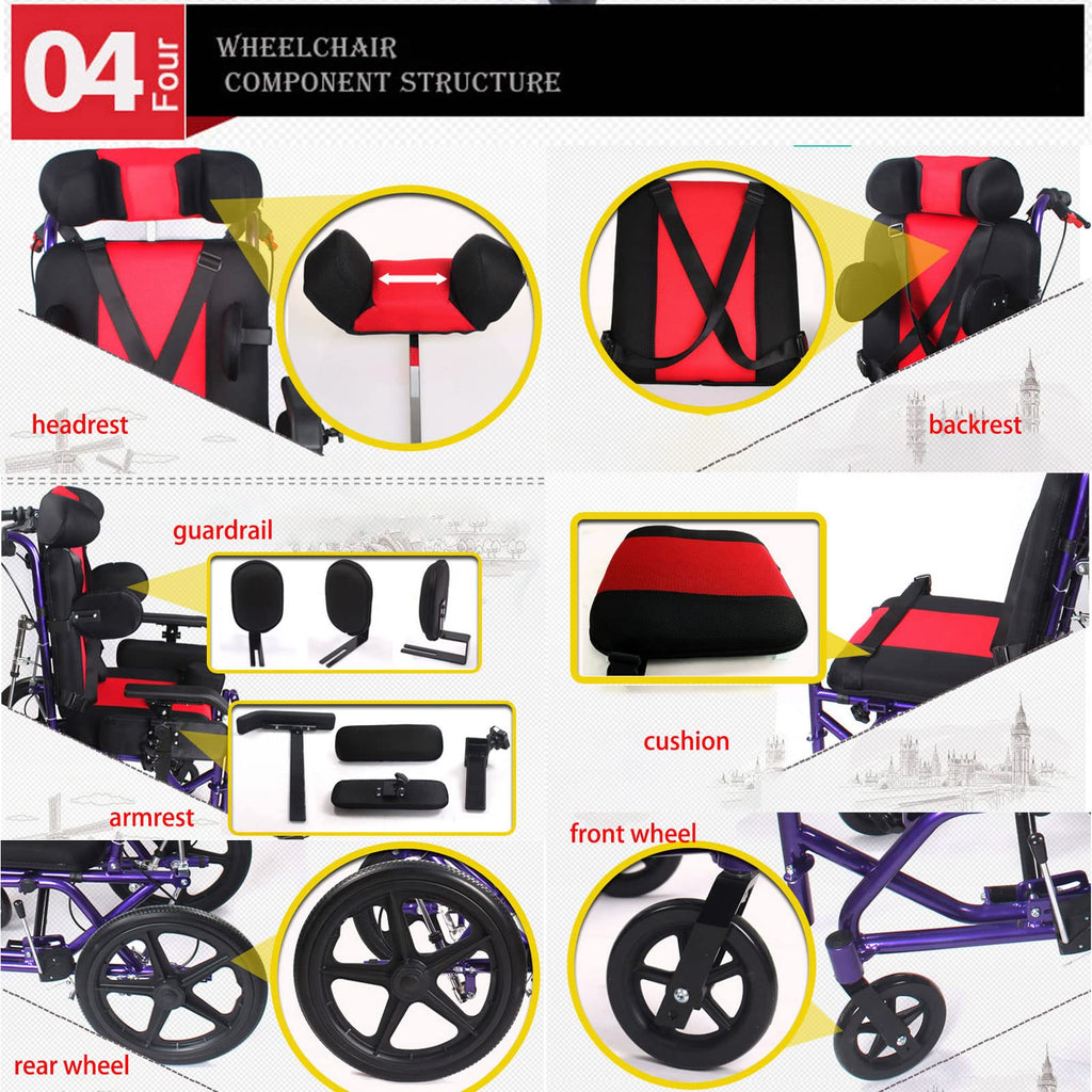 Lightweight Transport Wheelchair with Handbrakes, Flip Back Detachable Full Arms and Elevating Leg Rest X2623