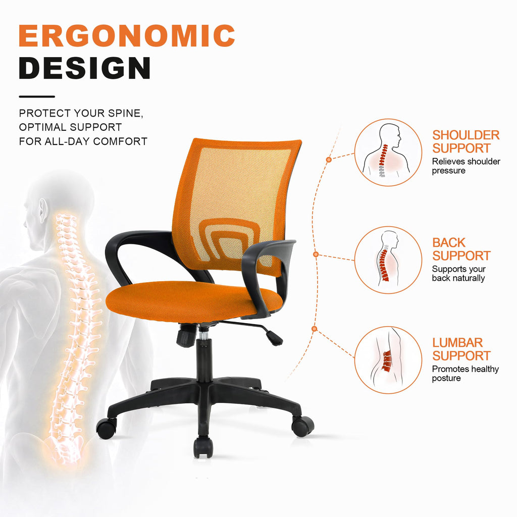 Orange Mesh Ergonomic Office Chair with Lumbar Support B3362