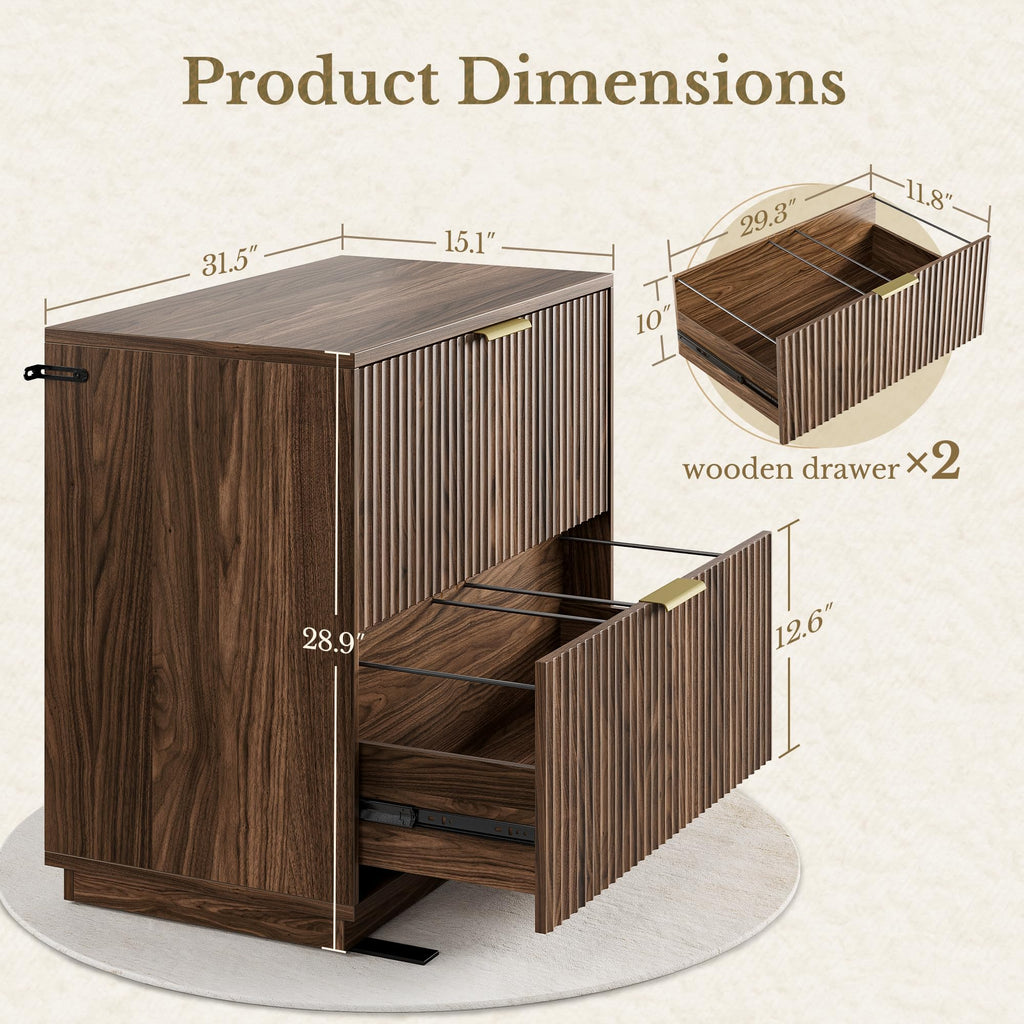 Black Walnut 2 Drawer Fluted Lateral File Cabinet G36286