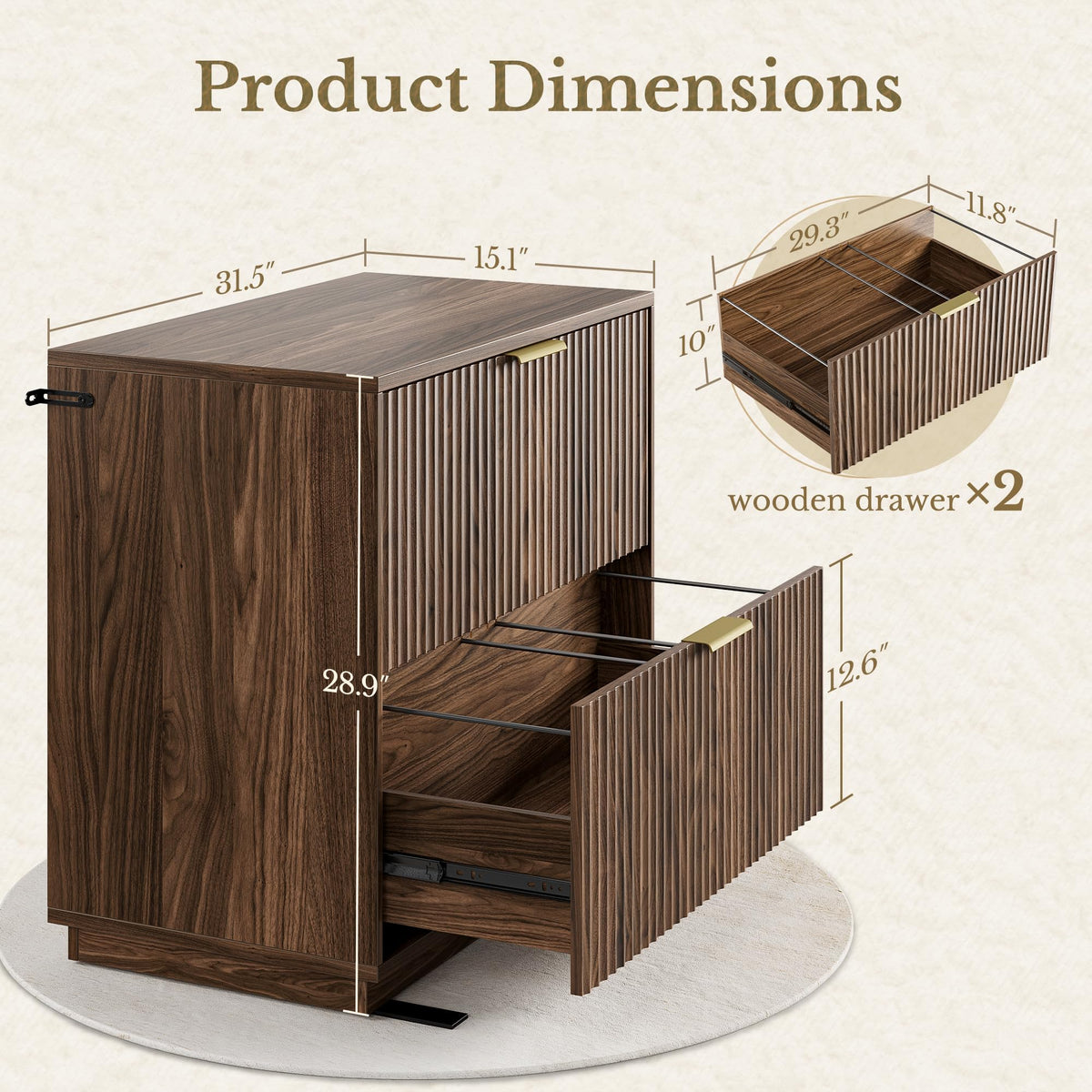 Black Walnut 2 Drawer Fluted Lateral File Cabinet G36286