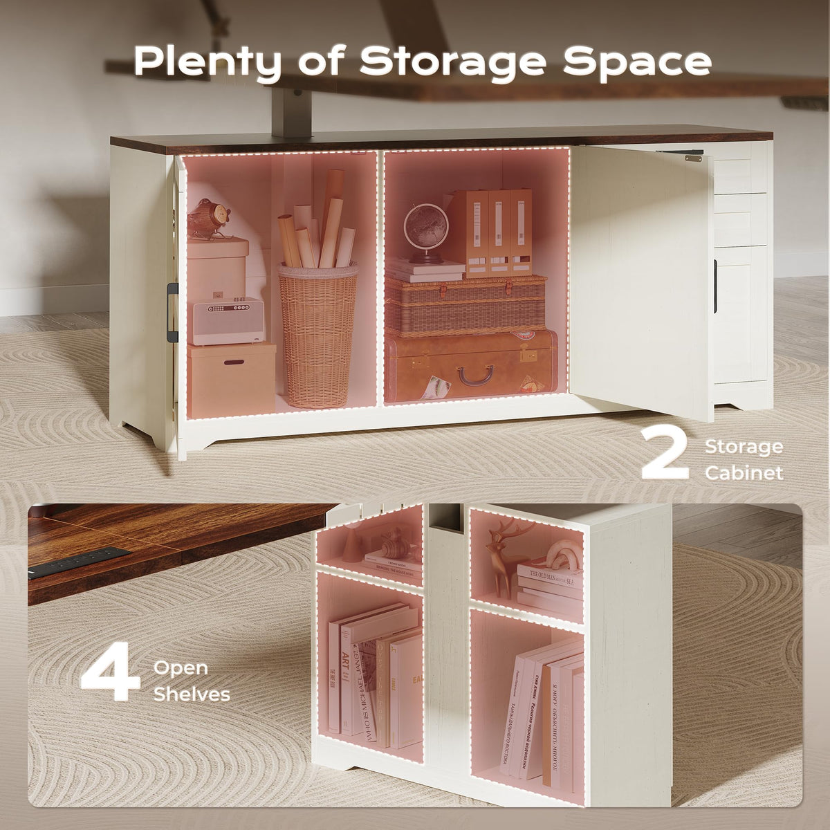 55'' L Shaped Standing Desk with Outlets and Drawers F135955