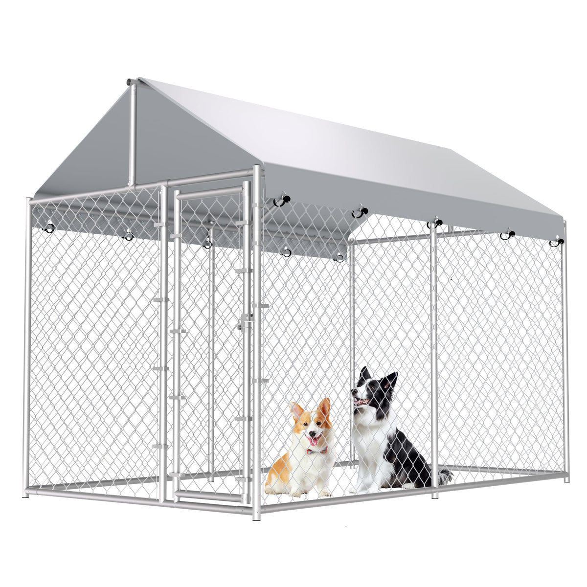 Heavy Duty Galvanized Steel Dog Kennel with Lockable Door and Water-Resistant Roof Q333899