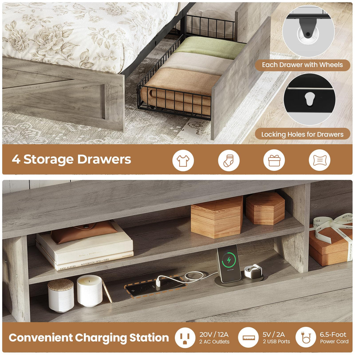 Twin Bed with Bookcase Headboard and 4 Drawers Z33509