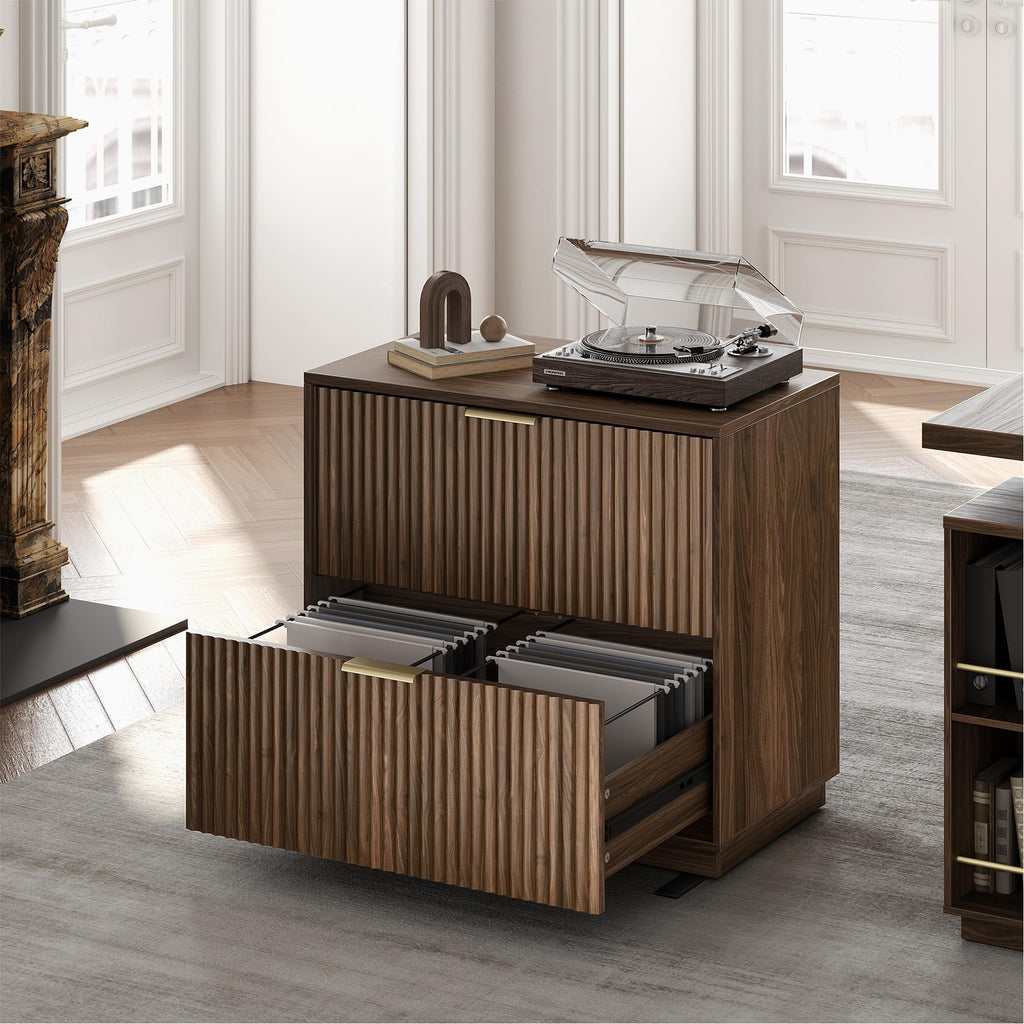 Black Walnut 2 Drawer Fluted Lateral File Cabinet G36286