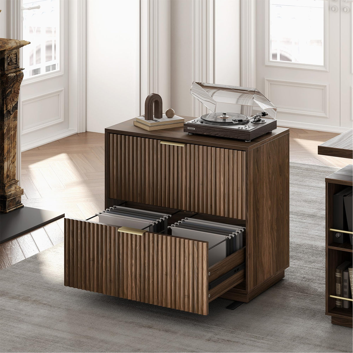 Black Walnut 2 Drawer Fluted Lateral File Cabinet G36286