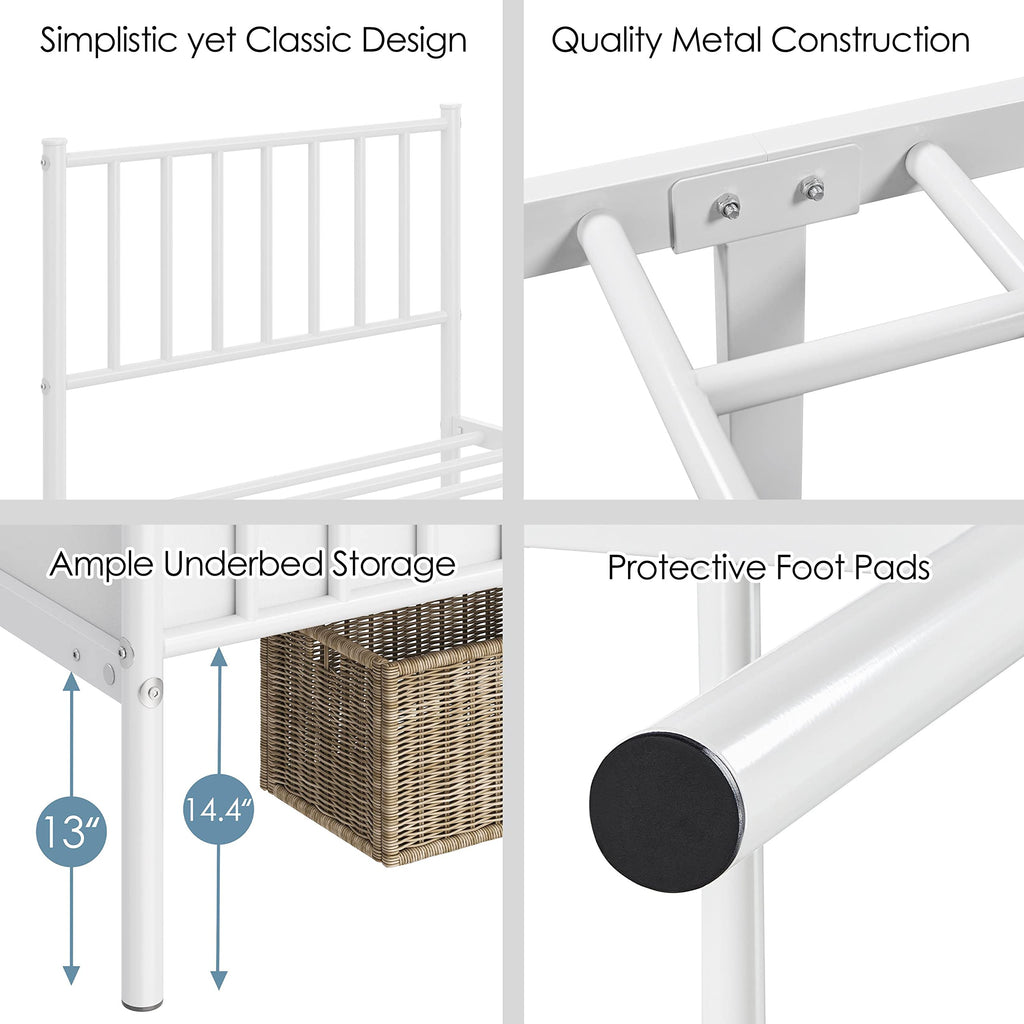 Twin Size White Metal Platform Bed Frame with Spindle Headboard B295