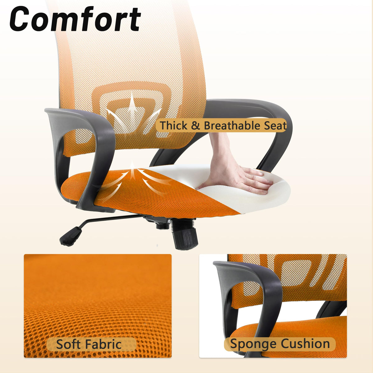 Orange Mesh Ergonomic Office Chair with Lumbar Support B3362