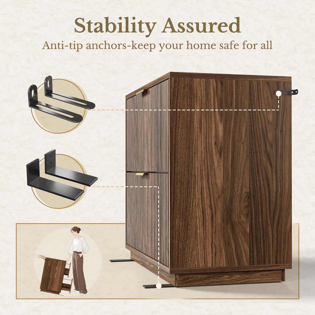 Black Walnut 2 Drawer Fluted Lateral File Cabinet G36286