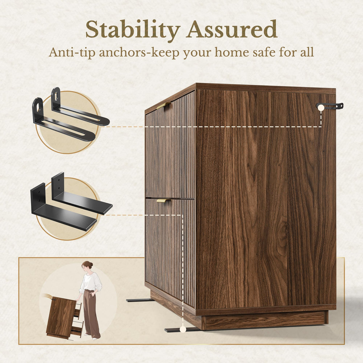 Black Walnut 2 Drawer Fluted Lateral File Cabinet G36286