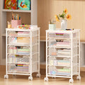 White 5 Drawer Rolling Utility Cart with Wooden Tabletop U9446