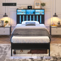 Twin Size Bed Frame with Storage Headboard and LED Lights E7344