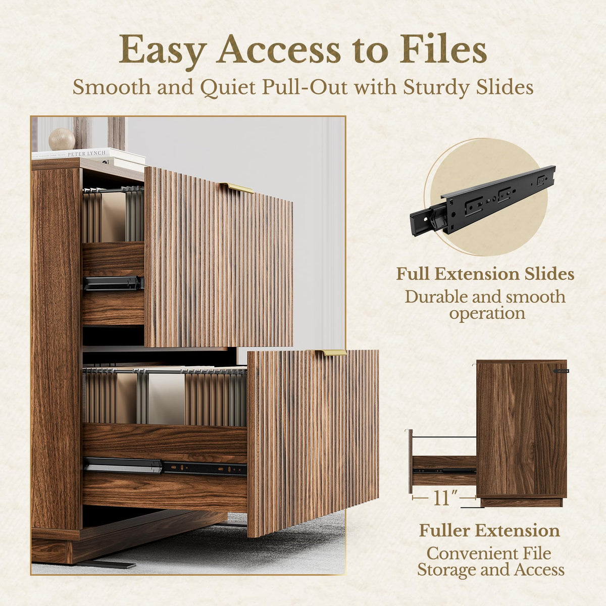 Black Walnut 2 Drawer Fluted Lateral File Cabinet G36286