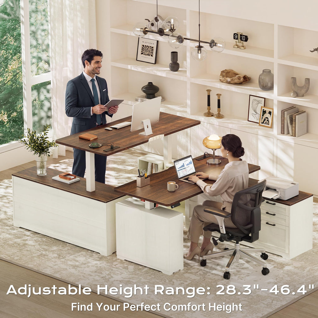 55'' L Shaped Standing Desk with Outlets and Drawers F135955