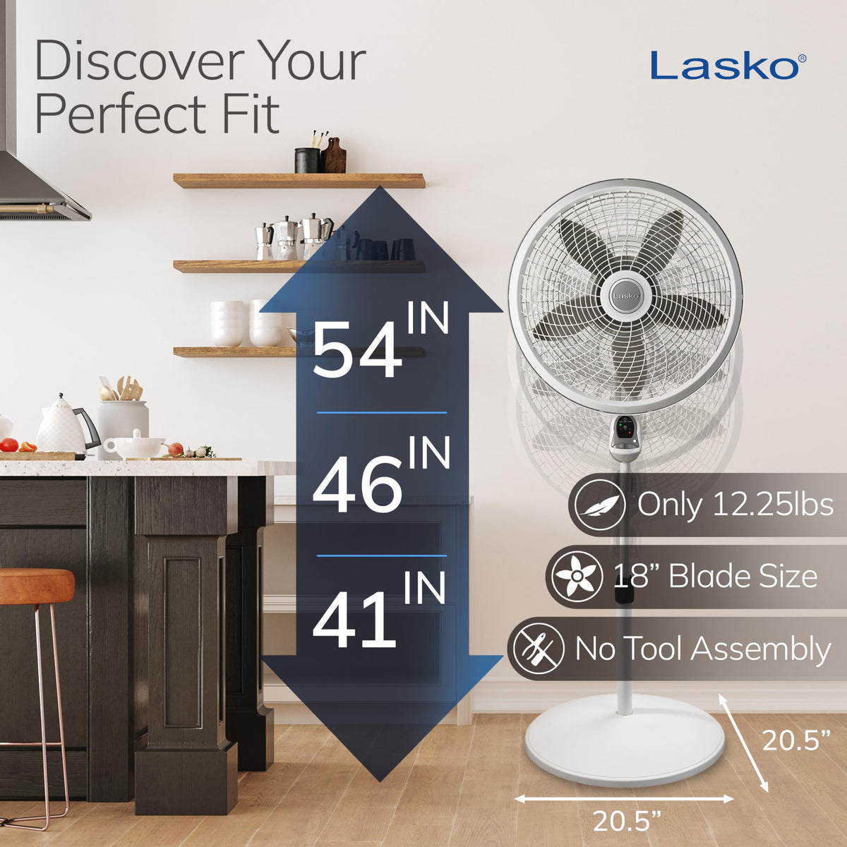 Adjustable 3 Speed 18" White Pedestal Fan S161