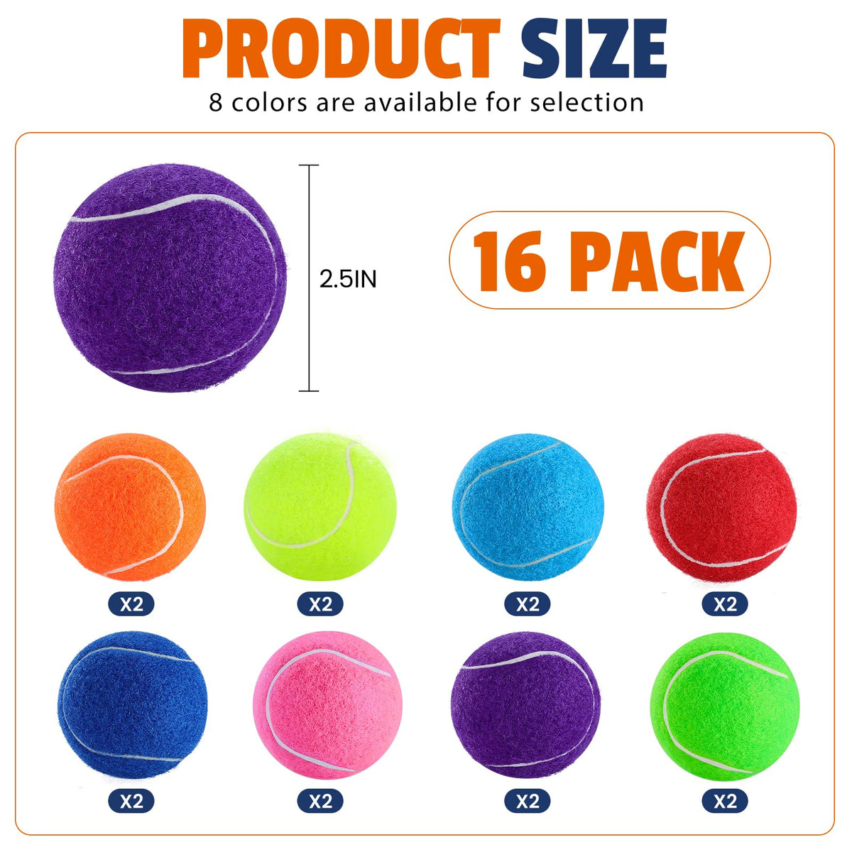 Colorful Tennis Balls for Dogs, 2.5 inches, 16 Pack Y22907