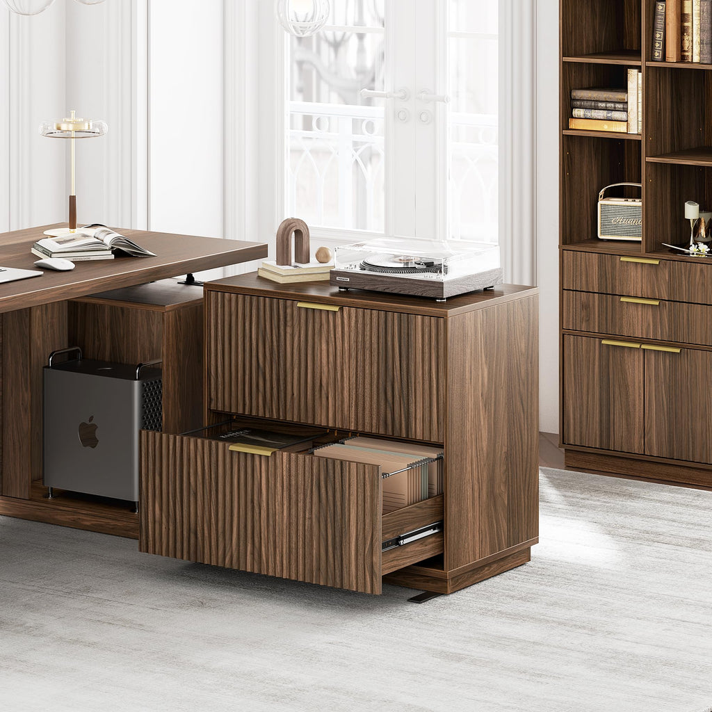 Black Walnut 2 Drawer Fluted Lateral File Cabinet G36286