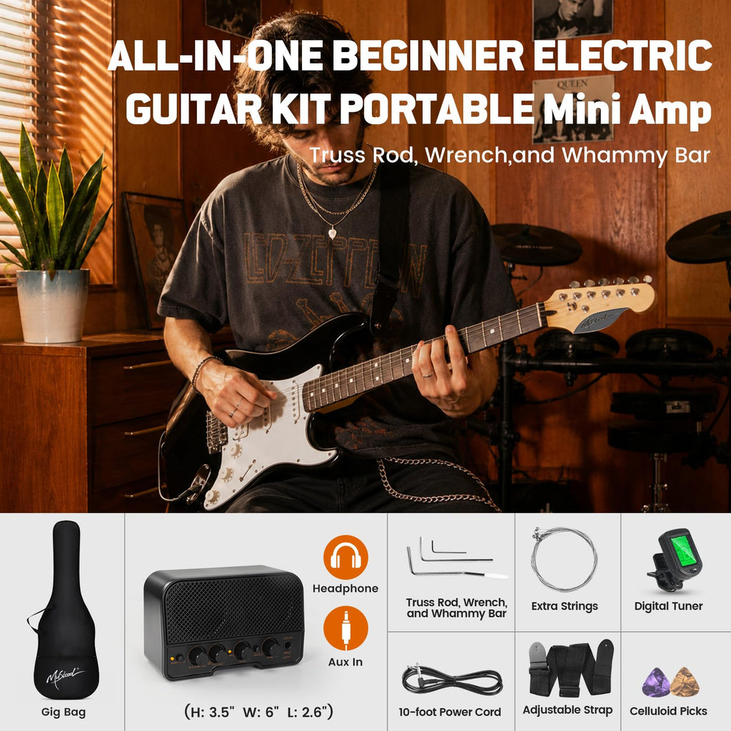 39" Beginner Electric Guitar Starter Kit with Amp Black M986947