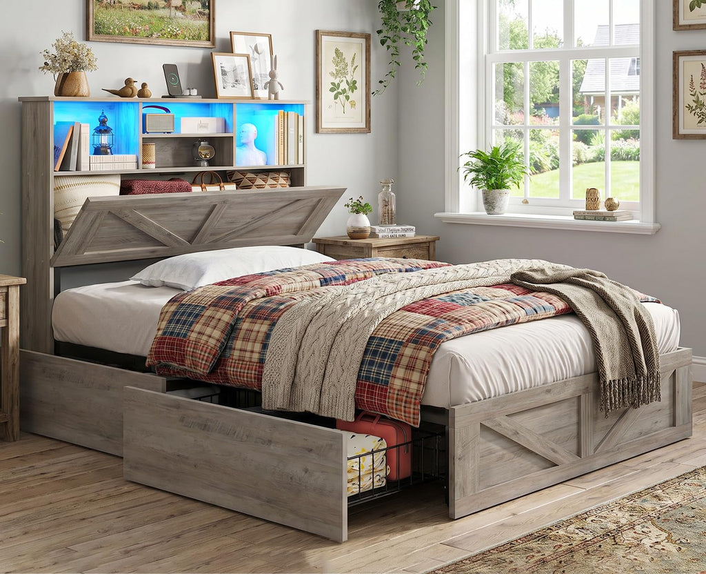 Twin Bed with Bookcase Headboard and 4 Drawers Z33509
