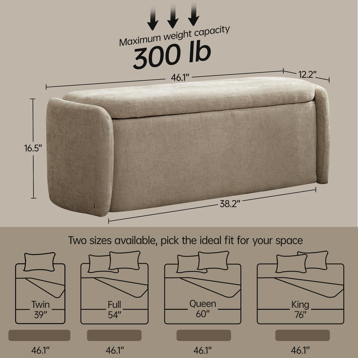 Khaki Upholstered Storage Bench C91280