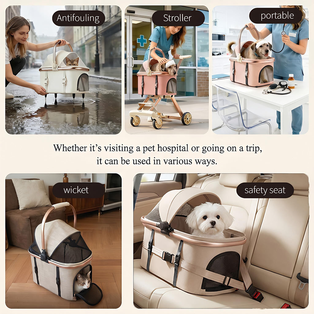 Pink Pet Stroller with One-Touch Brake C174203