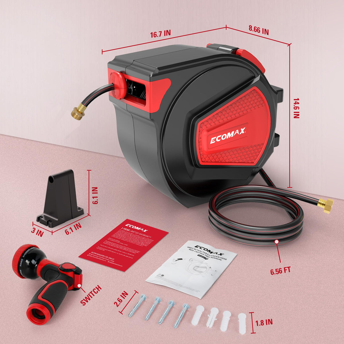 Retractable Garden Hose Reel 1/2" x 100 ft G820