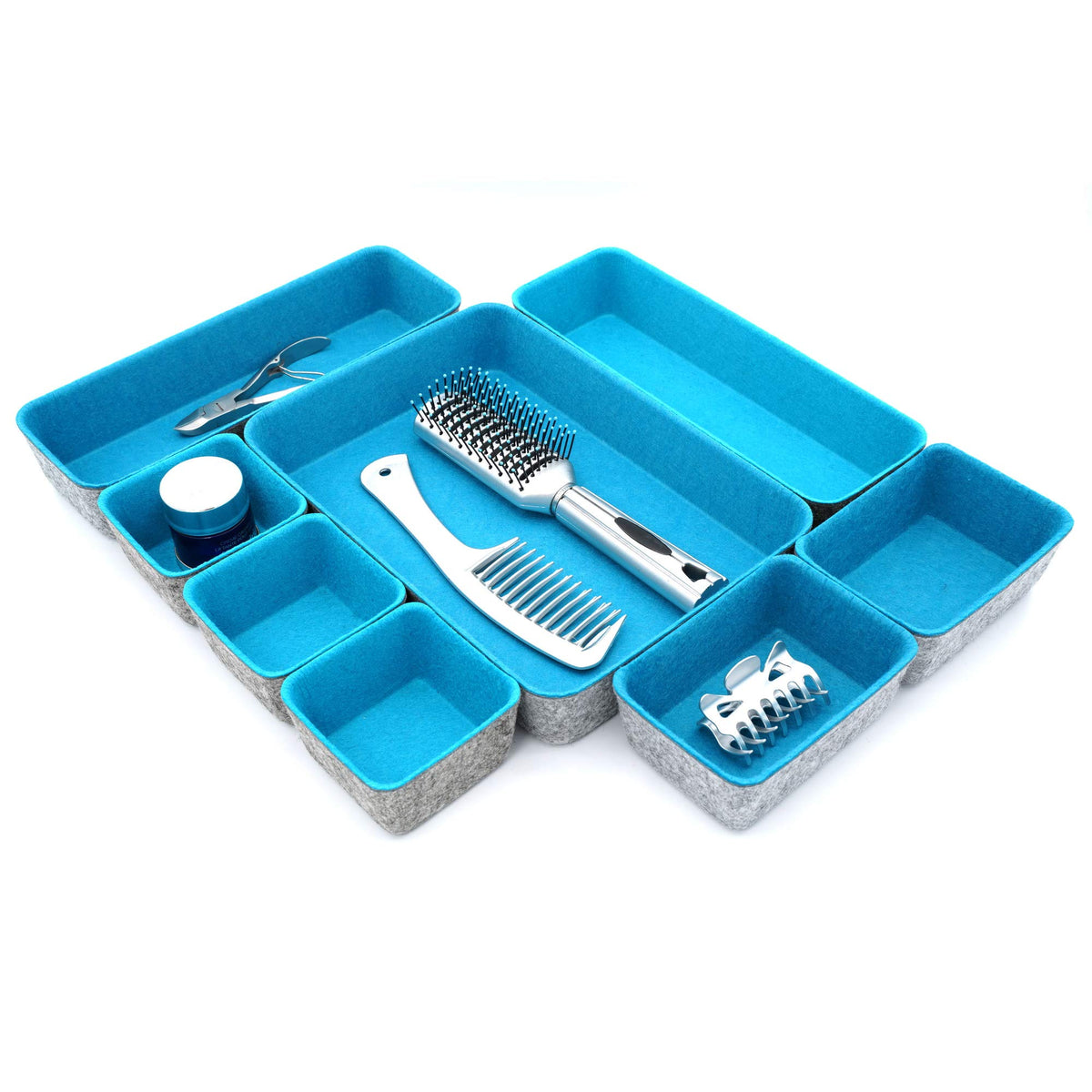 Felt Desk Drawer Organizer 8pc Turquoise Storage Bins V1621