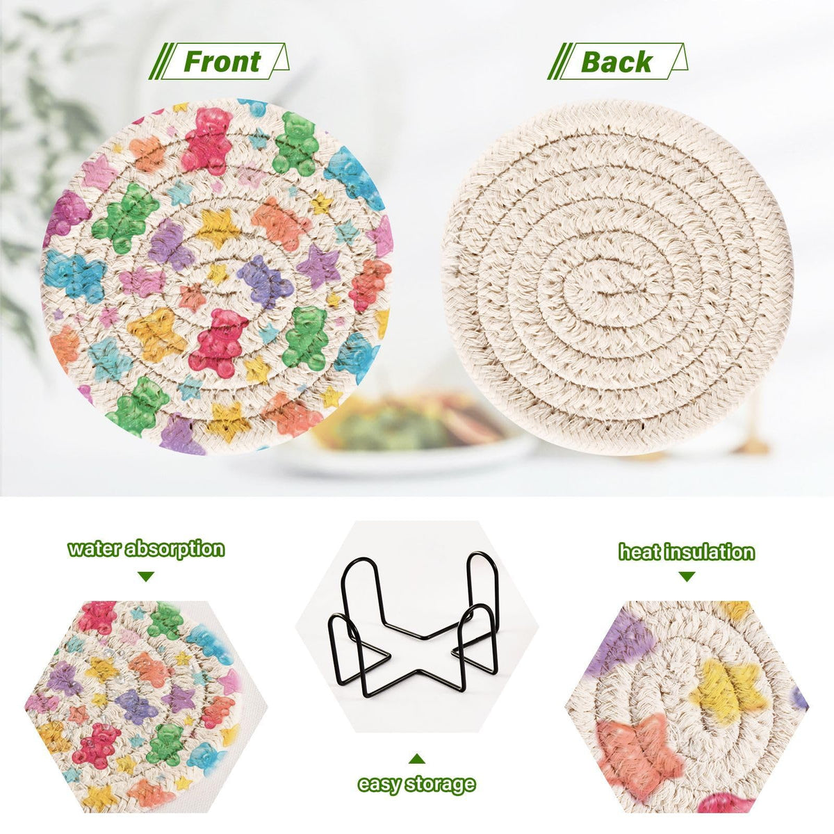 Coasters Set of 6 Colorful Gummy Bears Stars R85634