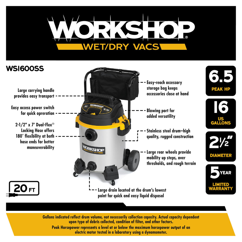 16-Gallon 6.5 Peak HP Wet Dry Vacuum Cleaner B7172