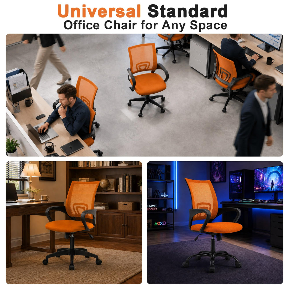 Orange Mesh Ergonomic Office Chair with Lumbar Support B3362