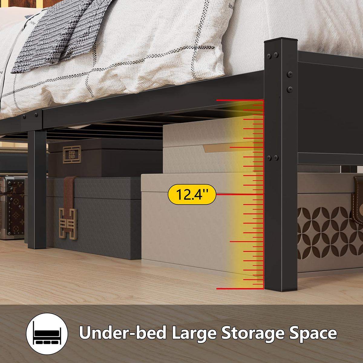 Twin Size Bed Frame with Storage Headboard and LED Lights E7344