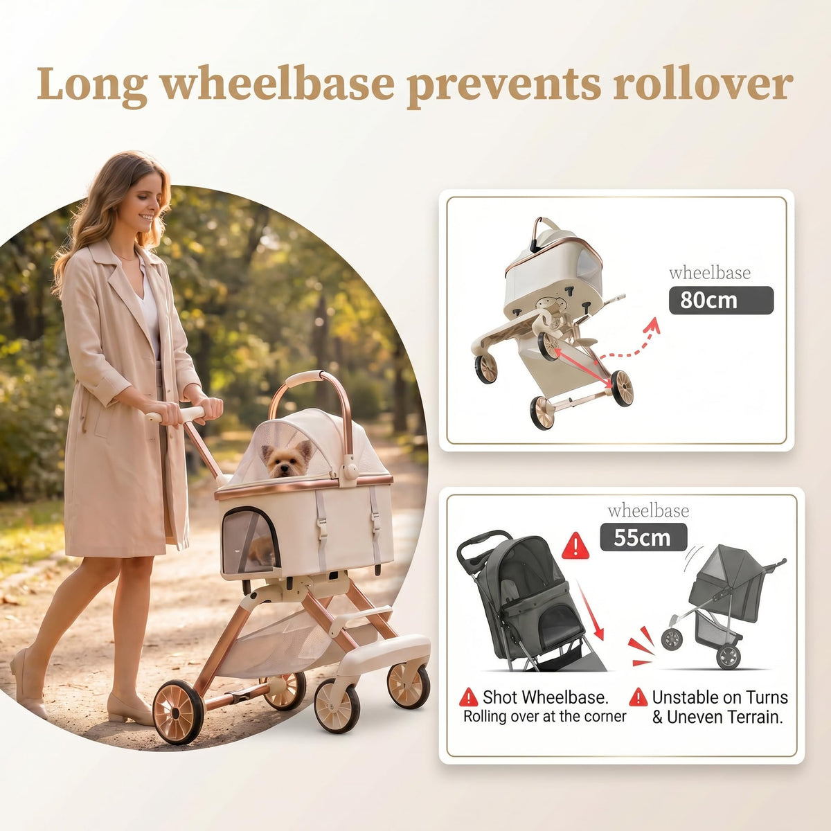 Pink Pet Stroller with One-Touch Brake C174203