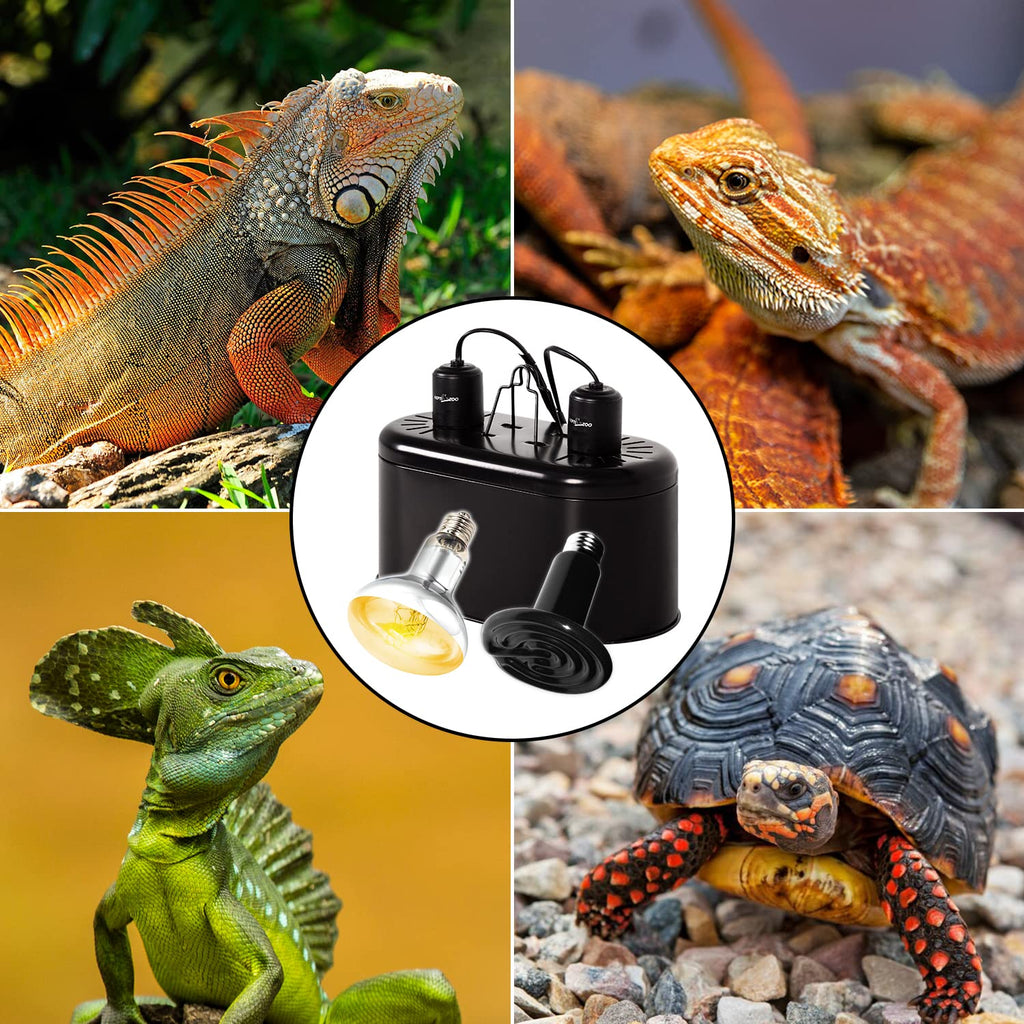 Dual Reptile Light Fixture Heat Lamp Combo Pack 100W UVA UVB Basking Spot Bulb Ceramic Heat Emitter V395