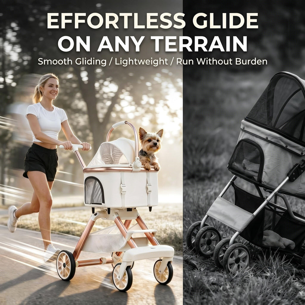 Pink Pet Stroller with One-Touch Brake C174203