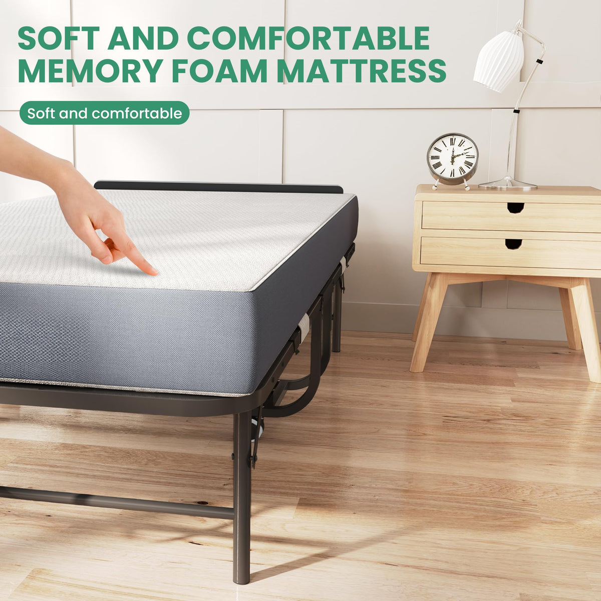 Folding Bed with Mattress, 5-Inch Memory Foam, 500lbs Capacity, Metal Frame, Adjustable Headboard Z765
