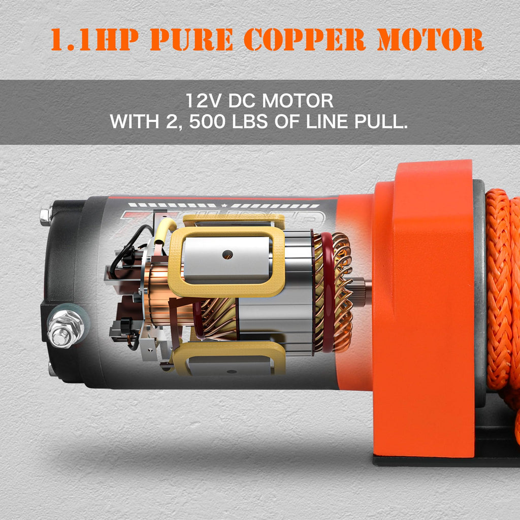 2500 lb Electric Winch 30ft Synthetic Rope 12V DC R3145