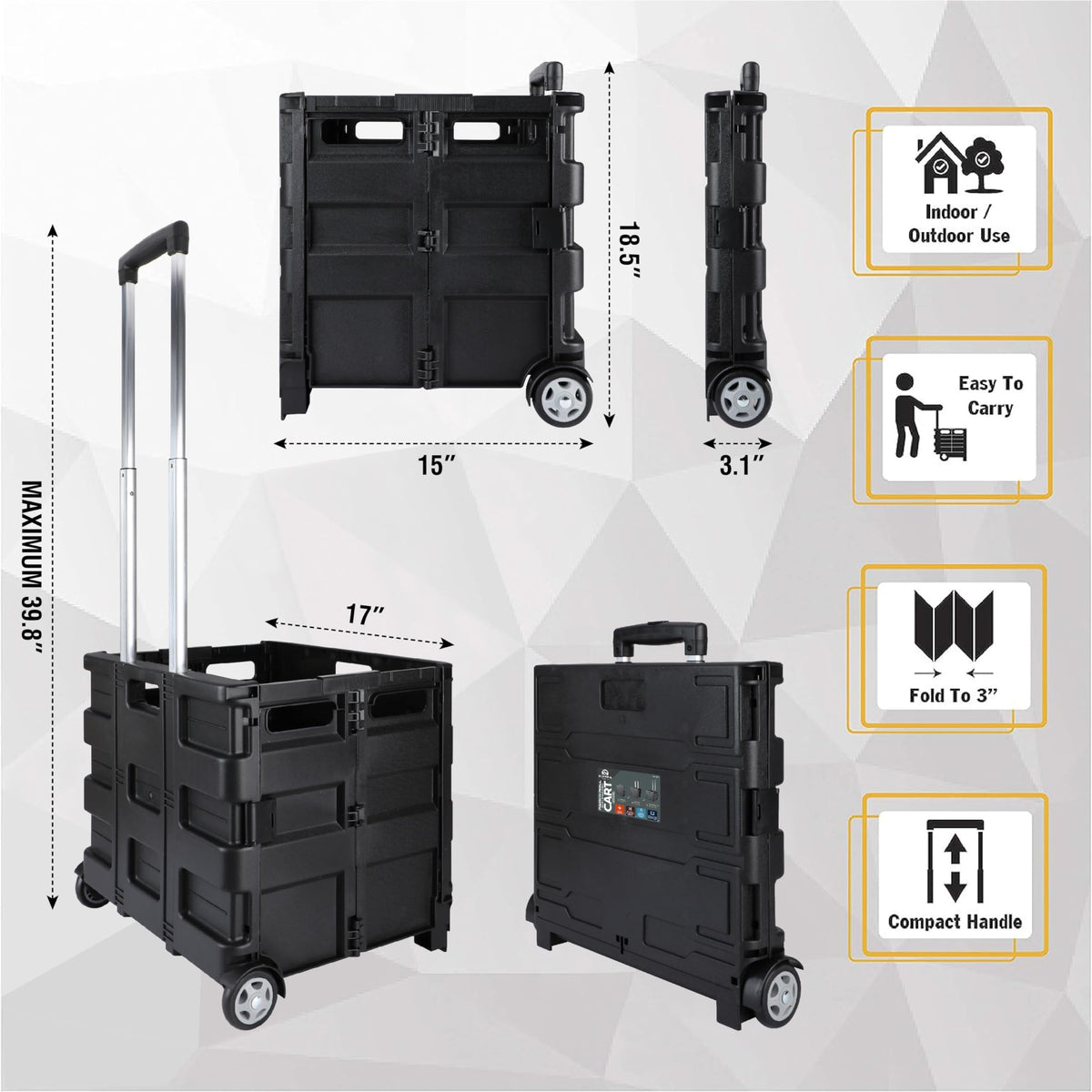 Portable Tools Carrier with Telescopic Handle, 80 Lb. Load Capacity, Black P646678