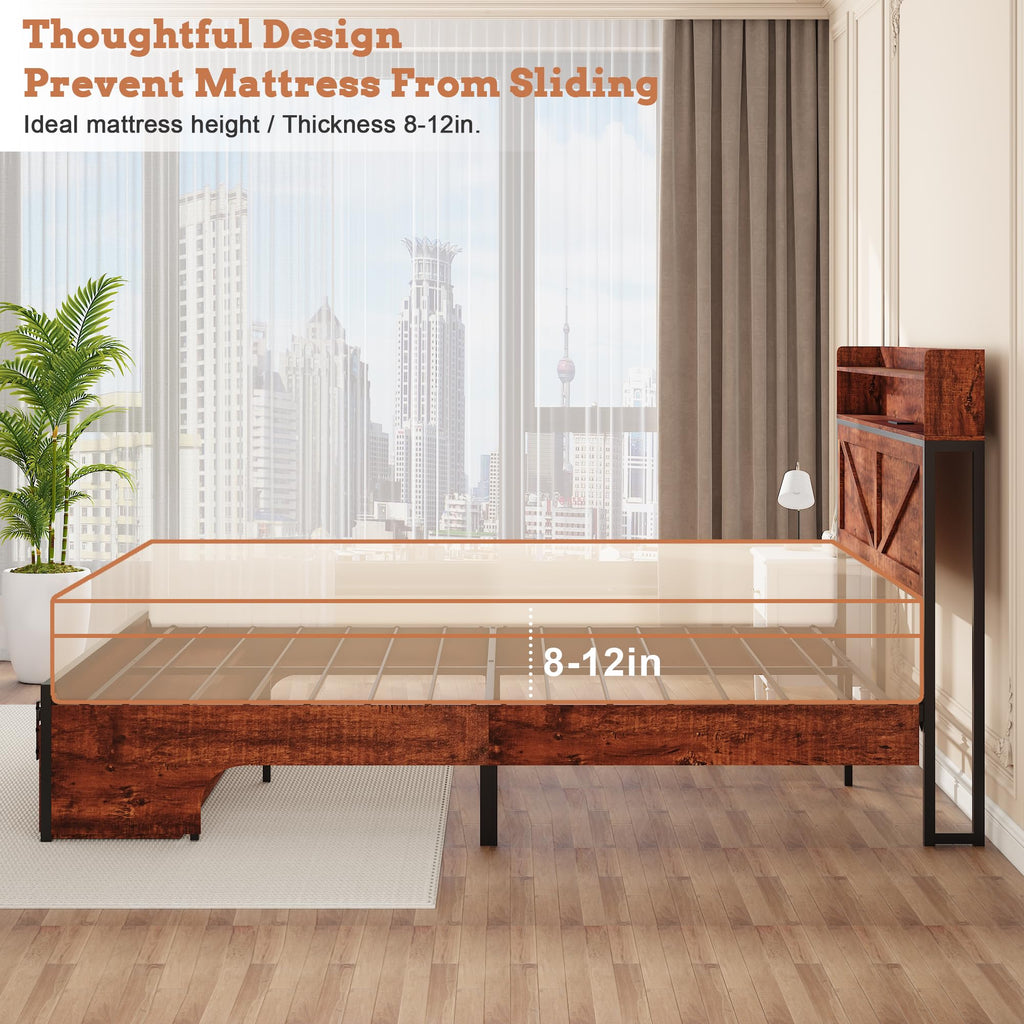Queen Bed Frame with Storage Headboard Q793