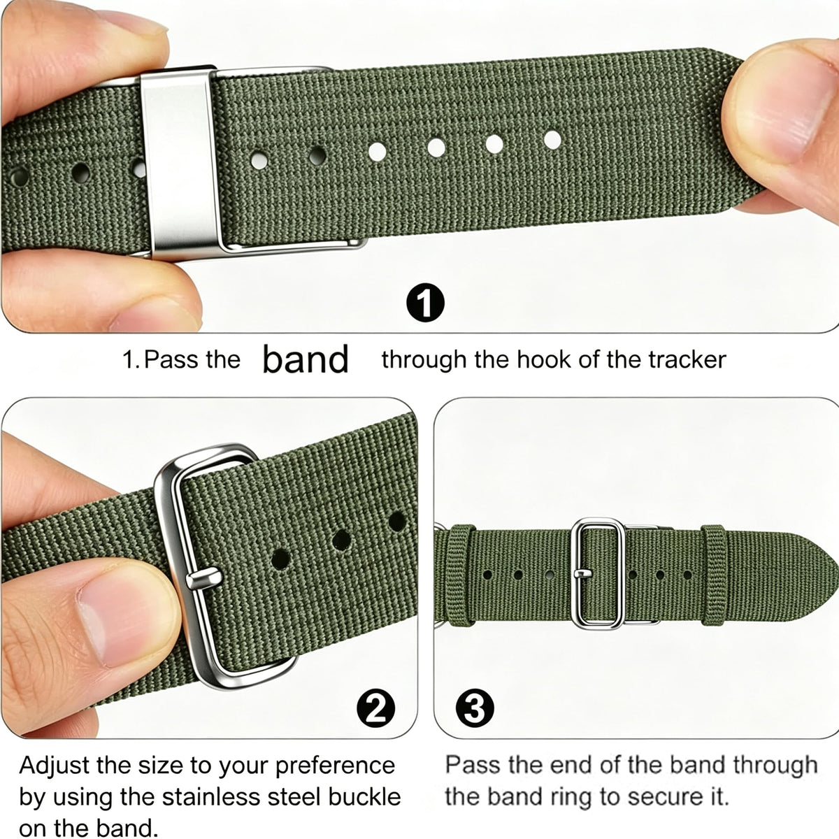 Nylon Watch Band with Stainless Steel Silver Buckle K254