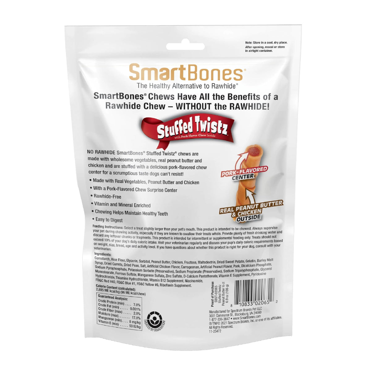 Peanut Butter Pork Flavor Rawhide-Free Dog Chews 6 Twistz I7685