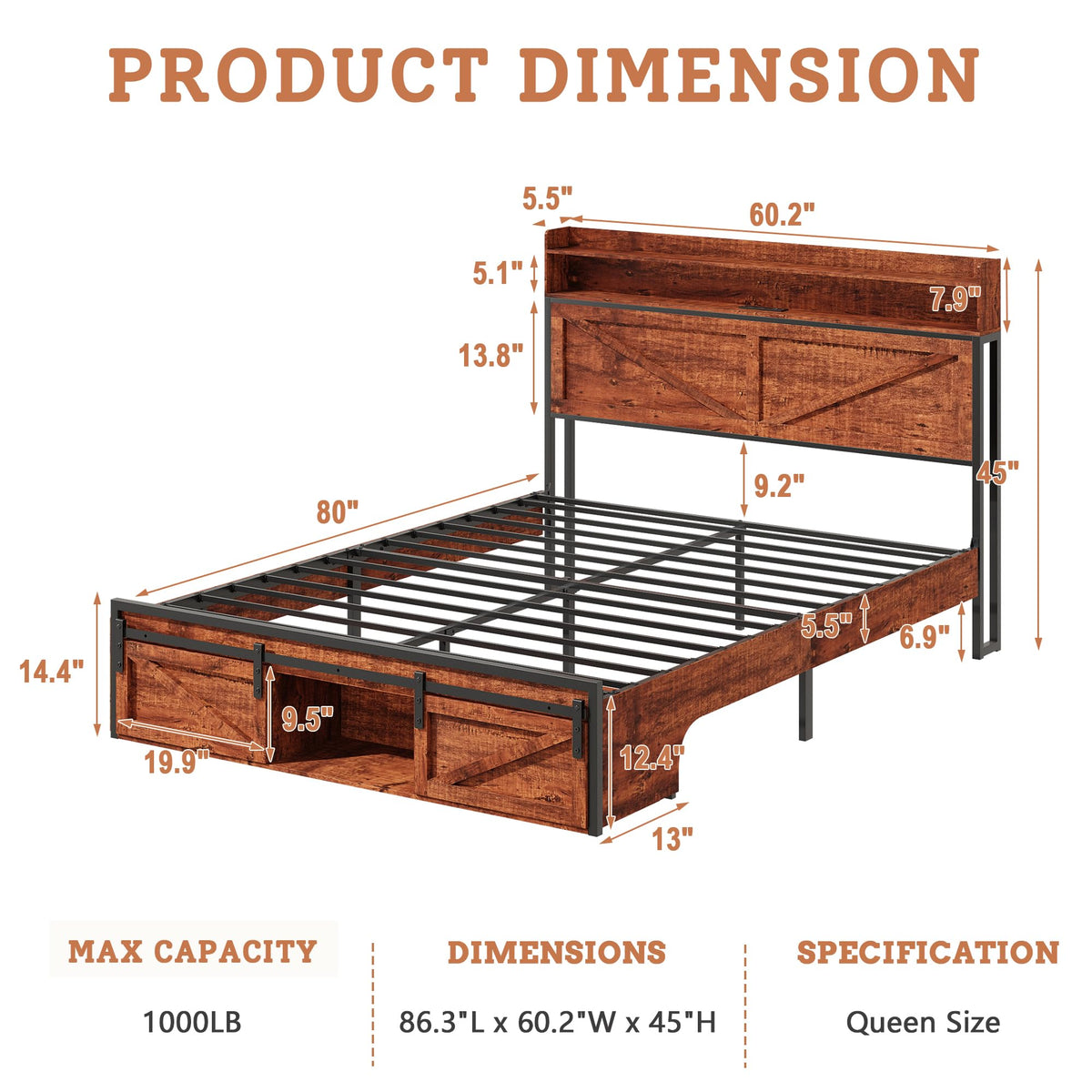 Queen Bed Frame with Storage Headboard Q793