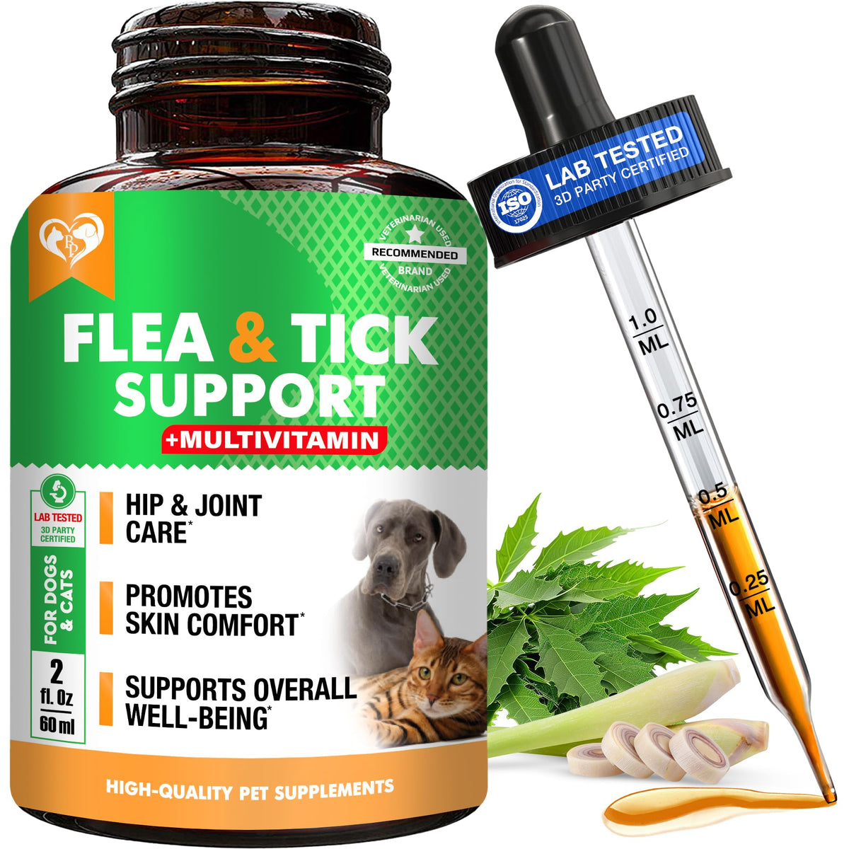 Natural Flea & Tick Prevention Drops for Dogs and Cats U101432