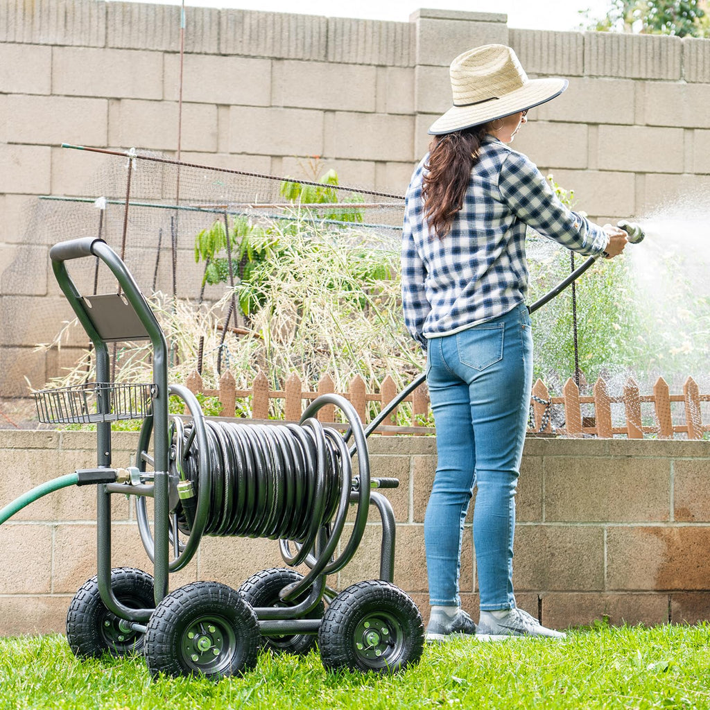 Hose Reel Cart with Wheels, 300-Feet Capacity, Grey P245
