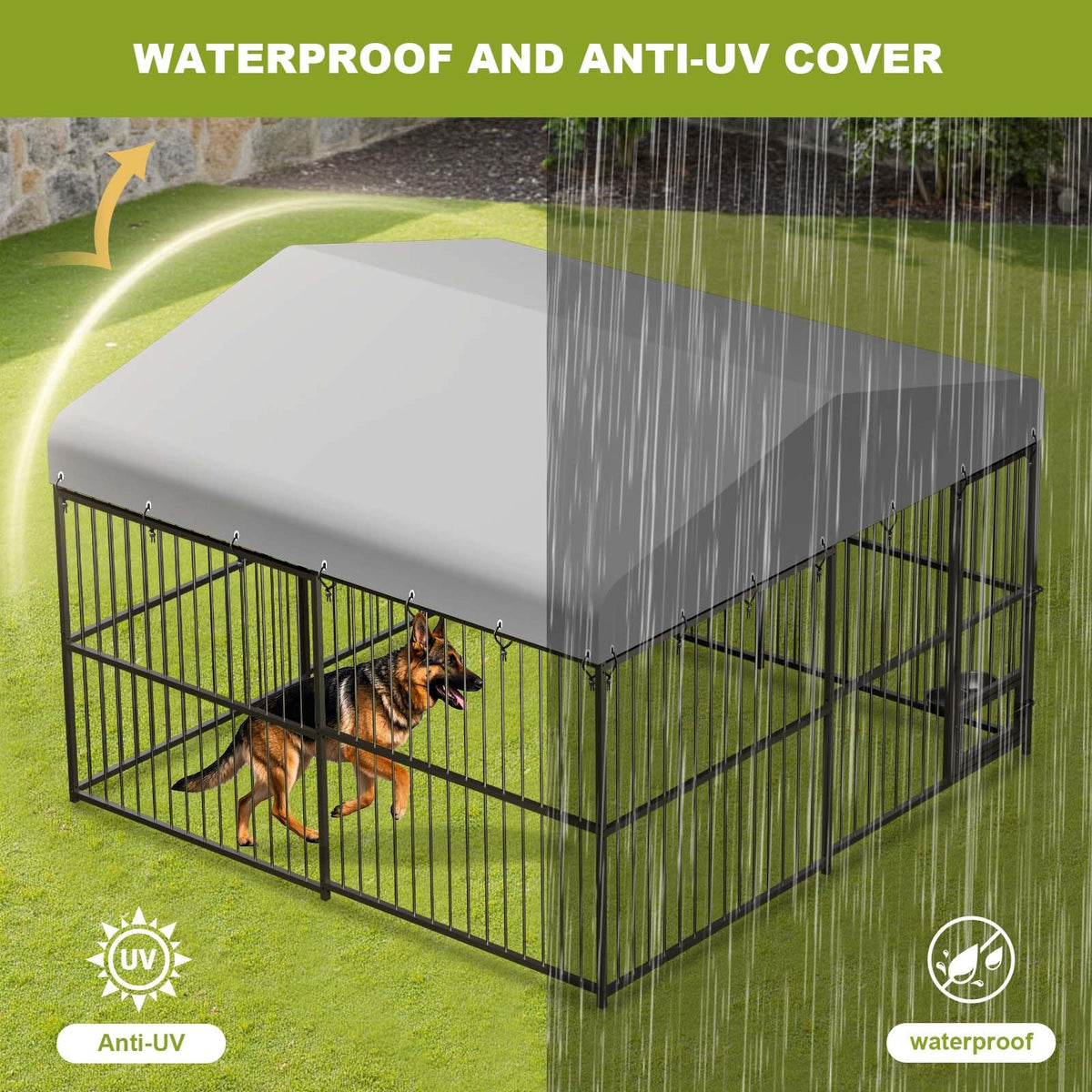 10x10x6 ft Heavy-Duty Outdoor Dog Kennel with Roof C707750